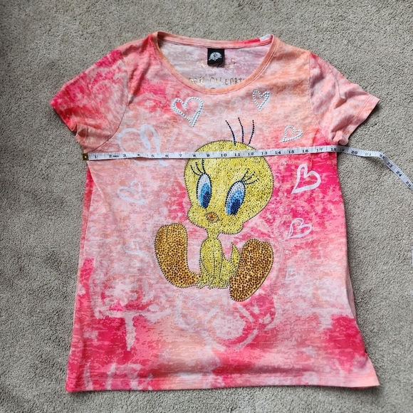 Looney Tunes Frogbox Tweety Bird Pink Peach Burnout T Shirt Graphic Shirt Size L - Picture 6 of 13
